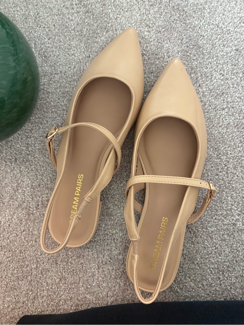 Dream Pairs Beige Pointed-Toe Slingback Flats